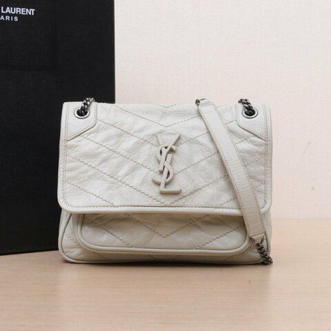 SAINT LAURENT NikiMini21D扣白色牛皮白扣肩背包