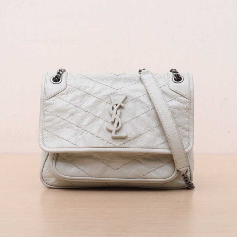 SAINT LAURENT NikiMini21D扣白色牛皮白扣肩背包-1