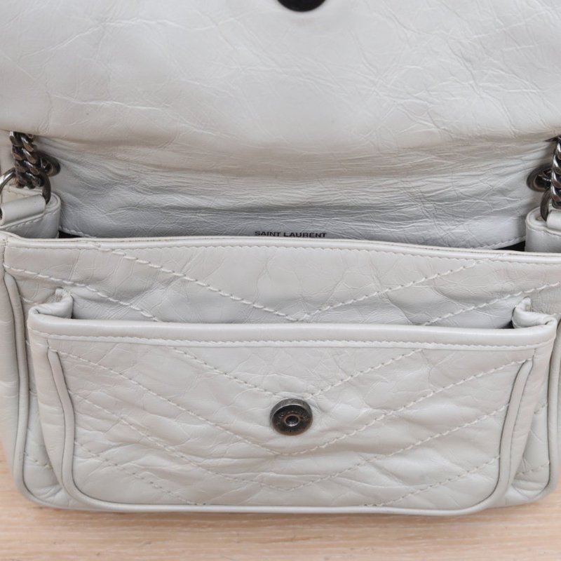 SAINT LAURENT NikiMini21D扣白色牛皮白扣肩背包-2