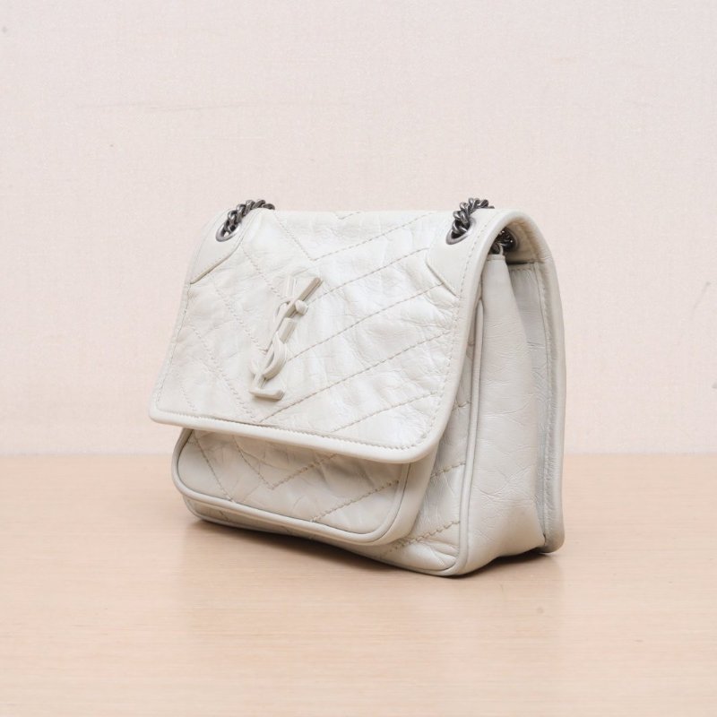 SAINT LAURENT NikiMini21D扣白色牛皮白扣肩背包-4