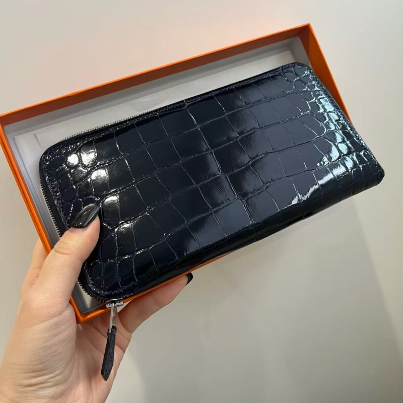 「JL精品代購」 愛馬仕海軍藍鱷魚皮Azap Long拉鏈長夾-1