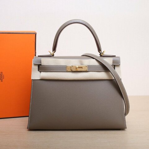 HERMES Kelly2818大象灰Epsom皮Y刻金扣肩背包