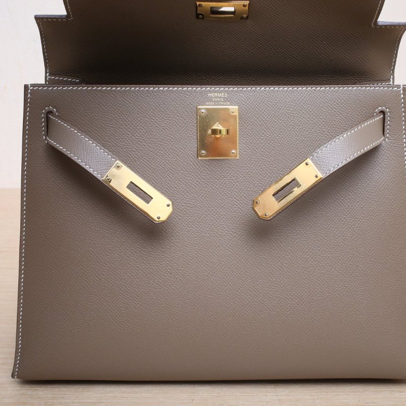 HERMES Kelly2818大象灰Epsom皮Y刻金扣肩背包-3