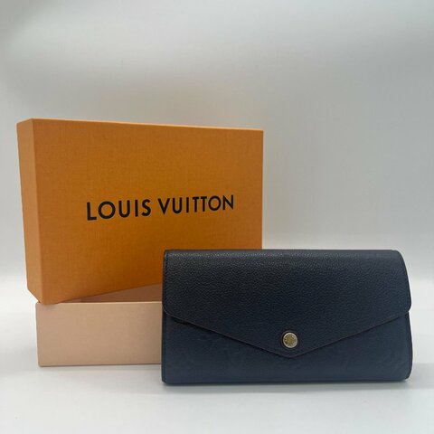 Louis Vuitton 路易威登 Sarah 經典花紋 海軍藍 牛皮 壓紋 扣式長夾