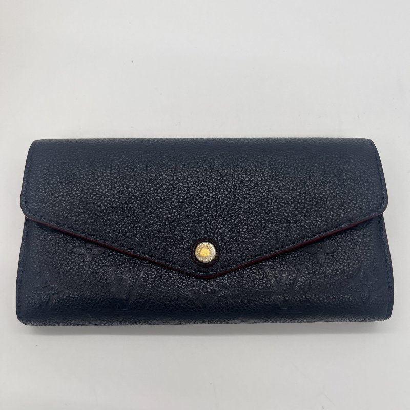 Louis Vuitton 路易威登 Sarah 經典花紋 海軍藍 牛皮 壓紋 扣式長夾-1