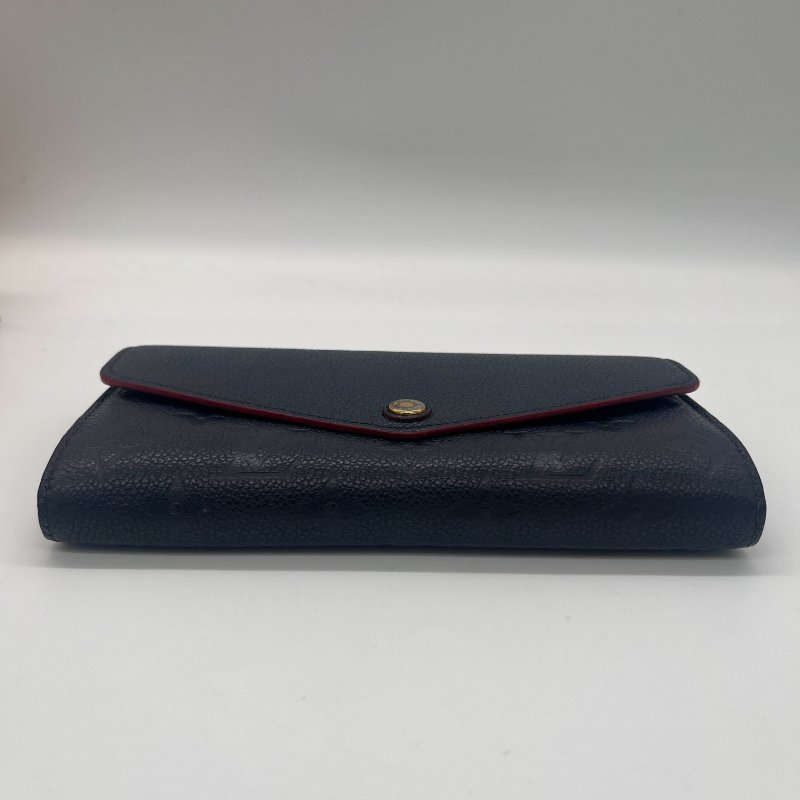 Louis Vuitton 路易威登 Sarah 經典花紋 海軍藍 牛皮 壓紋 扣式長夾-2