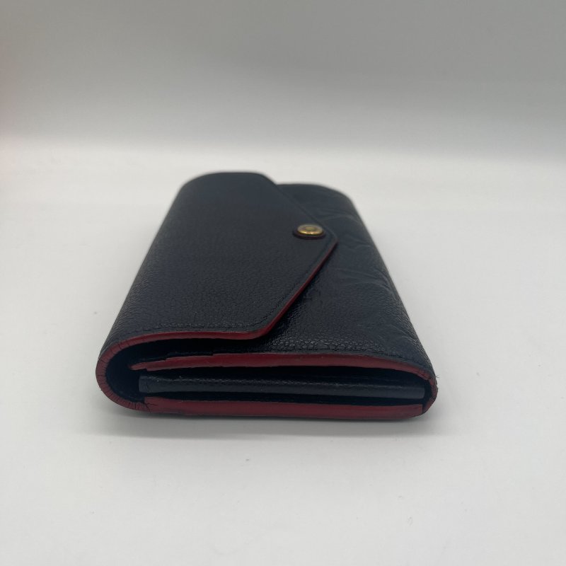 Louis Vuitton 路易威登 Sarah 經典花紋 海軍藍 牛皮 壓紋 扣式長夾-5