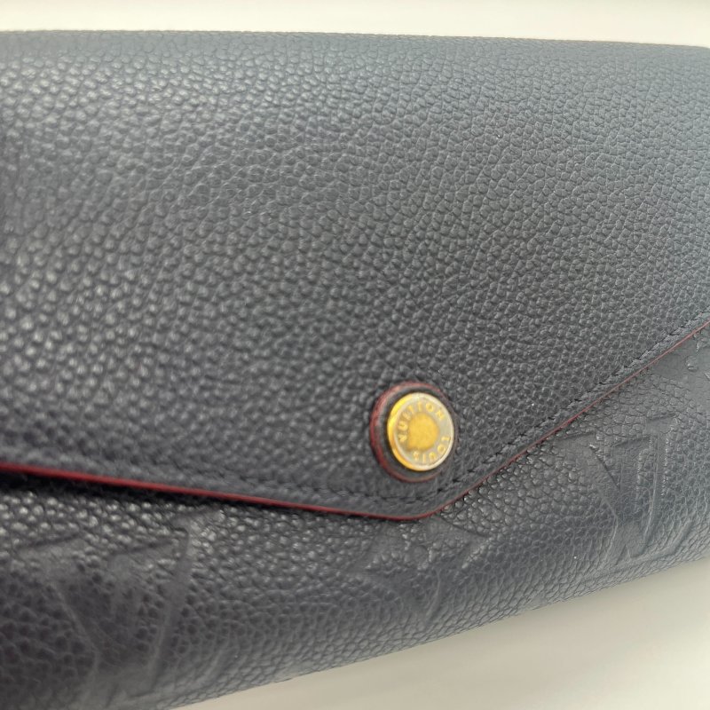 Louis Vuitton 路易威登 Sarah 經典花紋 海軍藍 牛皮 壓紋 扣式長夾-8