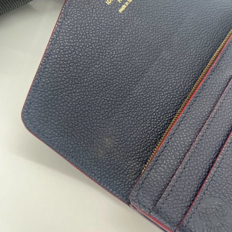 Louis Vuitton 路易威登 Sarah 經典花紋 海軍藍 牛皮 壓紋 扣式長夾-11