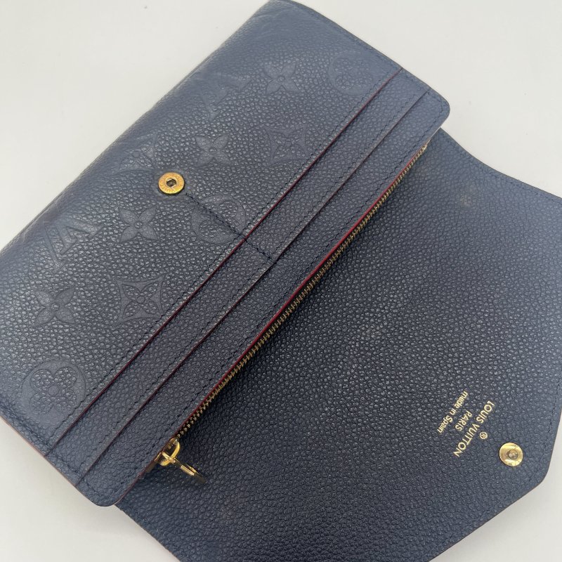 Louis Vuitton 路易威登 Sarah 經典花紋 海軍藍 牛皮 壓紋 扣式長夾-13