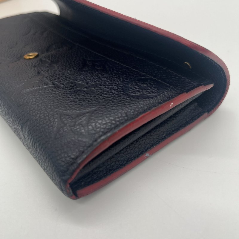 Louis Vuitton 路易威登 Sarah 經典花紋 海軍藍 牛皮 壓紋 扣式長夾-14