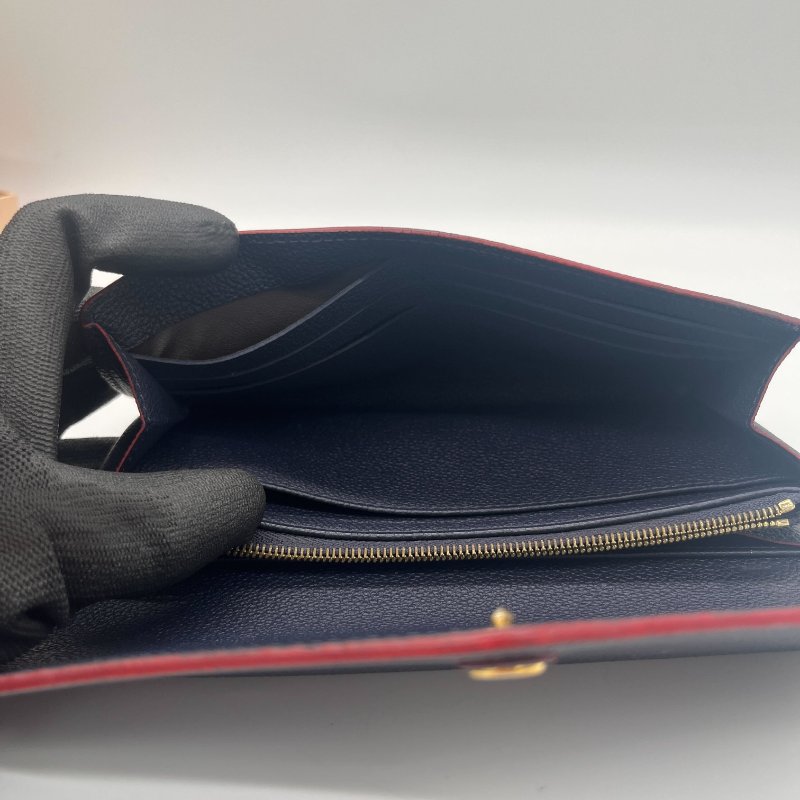 Louis Vuitton 路易威登 Sarah 經典花紋 海軍藍 牛皮 壓紋 扣式長夾-17