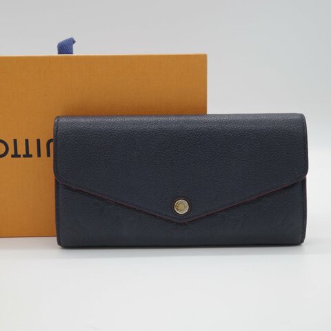 Louis Vuitton 路易威登 Sarah 經典花紋 海軍藍 牛皮 壓紋 扣式長夾