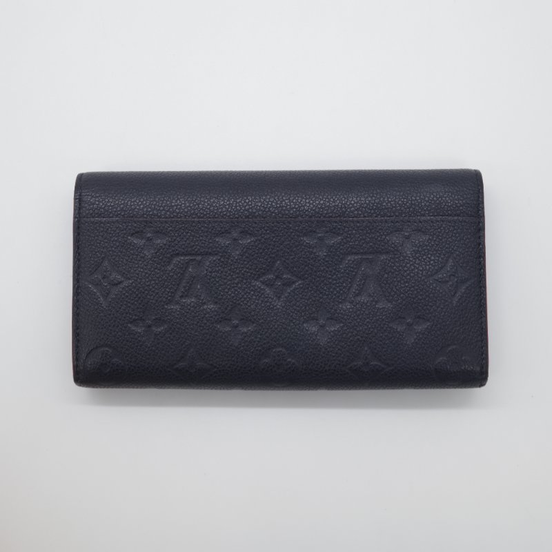 Louis Vuitton 路易威登 Sarah 經典花紋 海軍藍 牛皮 壓紋 扣式長夾-2
