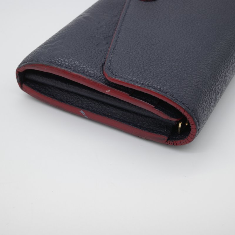 Louis Vuitton 路易威登 Sarah 經典花紋 海軍藍 牛皮 壓紋 扣式長夾-3