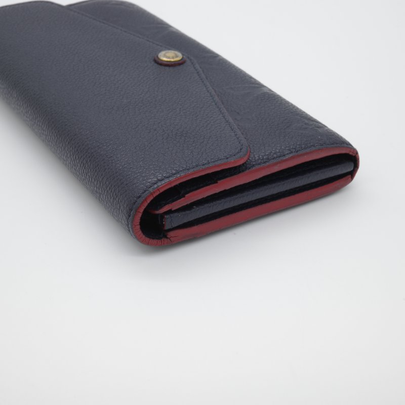 Louis Vuitton 路易威登 Sarah 經典花紋 海軍藍 牛皮 壓紋 扣式長夾-4