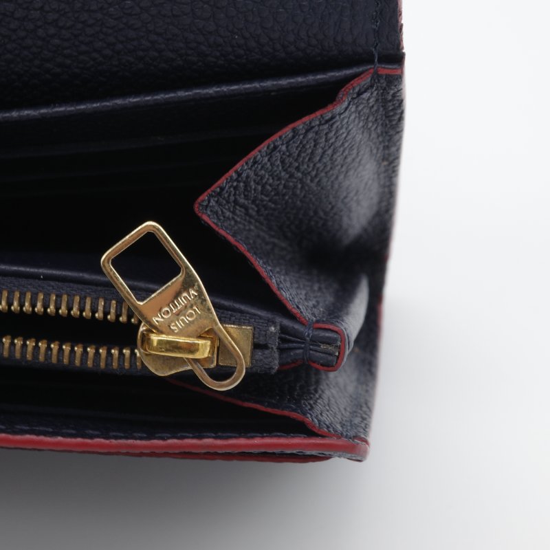 Louis Vuitton 路易威登 Sarah 經典花紋 海軍藍 牛皮 壓紋 扣式長夾-8