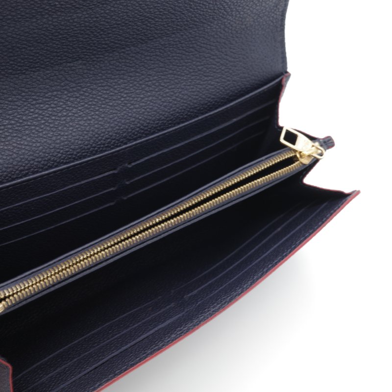 Louis Vuitton 路易威登 Sarah 經典花紋 海軍藍 牛皮 壓紋 扣式長夾-9