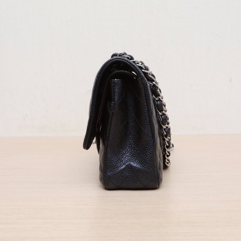 CHANEL CF口蓋包中號25.5黑色荔枝牛皮28開銀扣肩背包-4