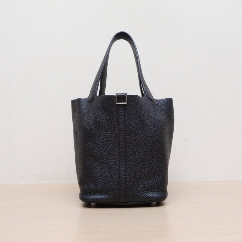 HERMES Picotin22菜籃子89黑色TC皮U刻銀扣肩背包-1