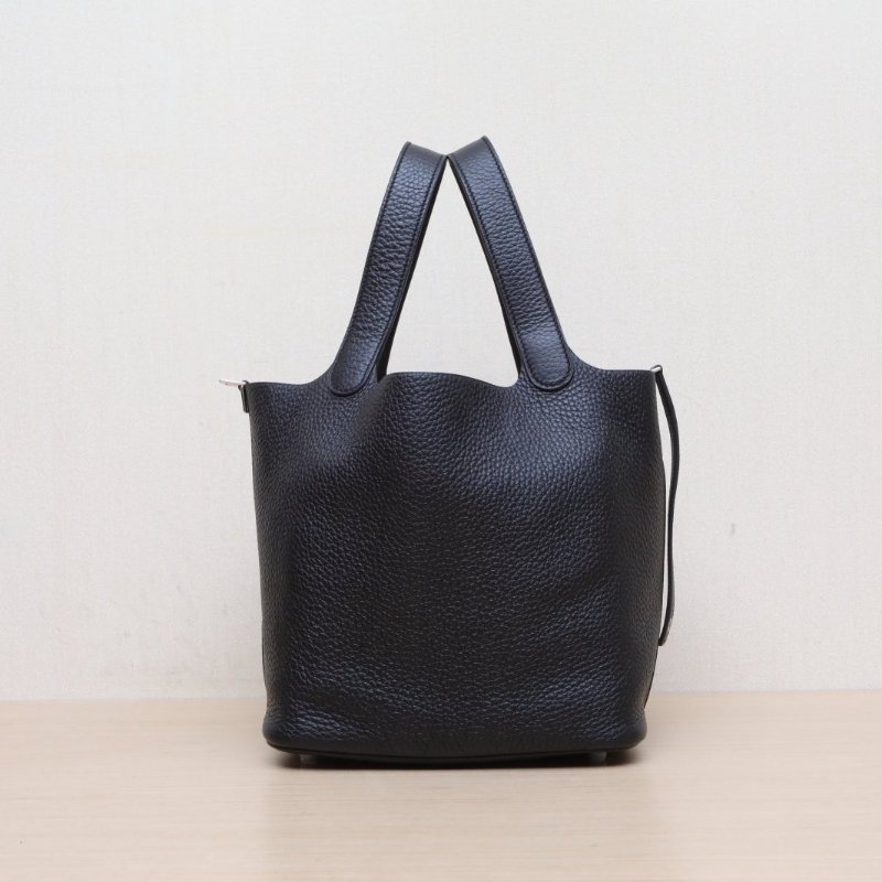 HERMES Picotin22菜籃子89黑色TC皮U刻銀扣肩背包-4