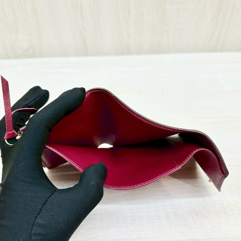 LV原花拼紅色內裡信封式三折短夾M41938-7