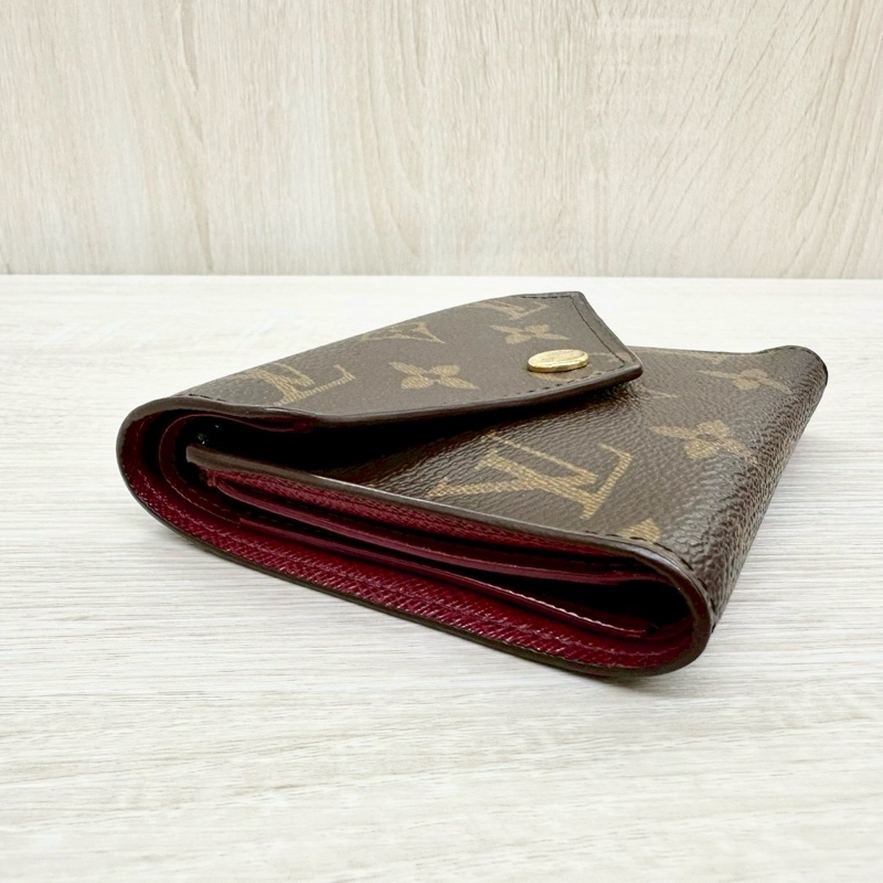 LV原花拼紅色內裡信封式三折短夾M41938-12