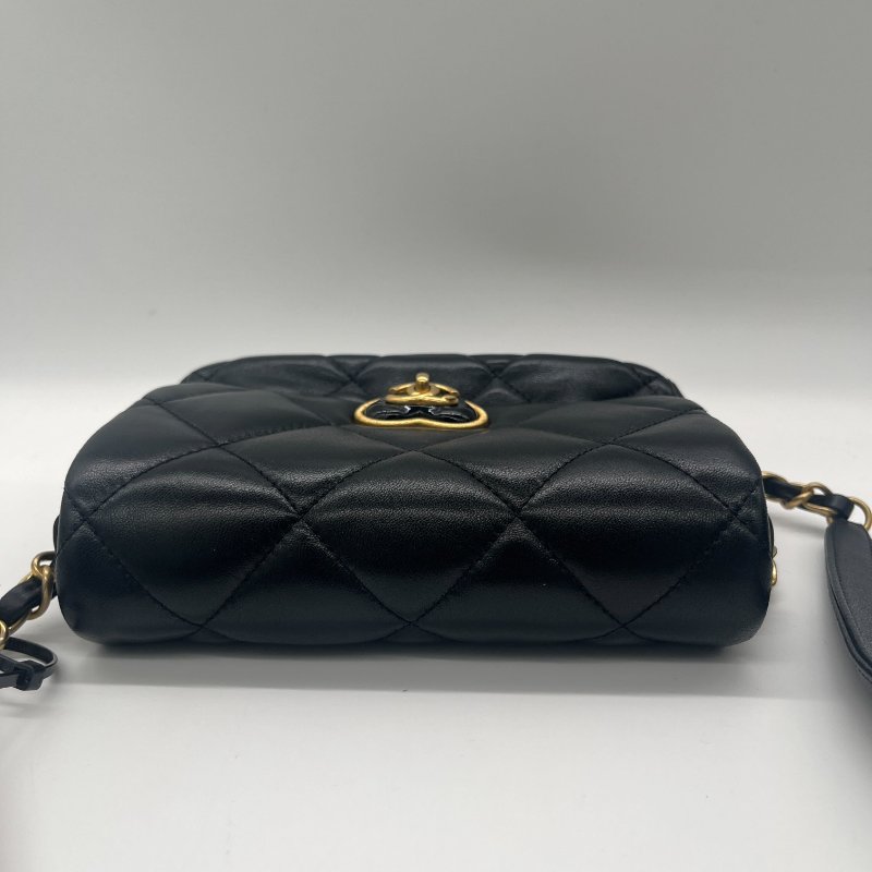 Chanel 香奈兒 Flap Bag 經典LOGO 愛心鎖扣 方胖子 黑色 小羊皮 斜背包 肩背包-6