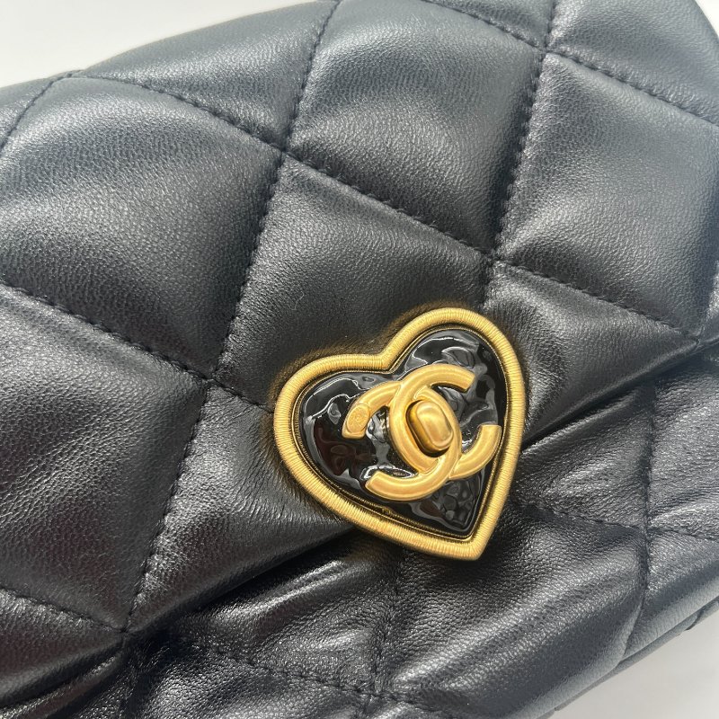 Chanel 香奈兒 Flap Bag 經典LOGO 愛心鎖扣 方胖子 黑色 小羊皮 斜背包 肩背包-8