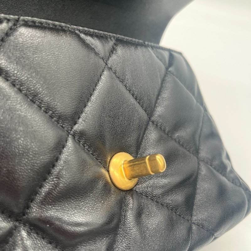 Chanel 香奈兒 Flap Bag 經典LOGO 愛心鎖扣 方胖子 黑色 小羊皮 斜背包 肩背包-10