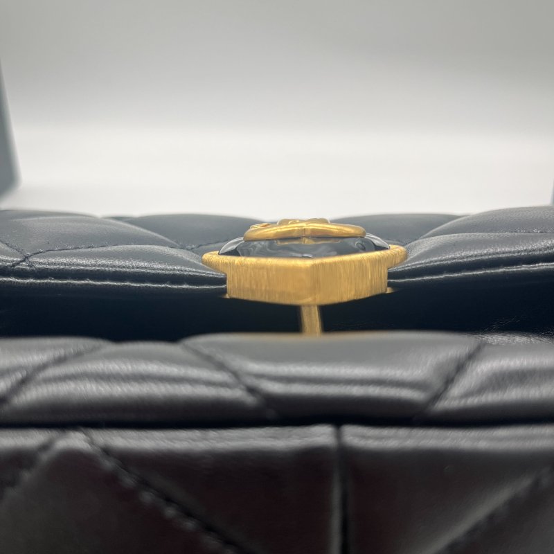 Chanel 香奈兒 Flap Bag 經典LOGO 愛心鎖扣 方胖子 黑色 小羊皮 斜背包 肩背包-18