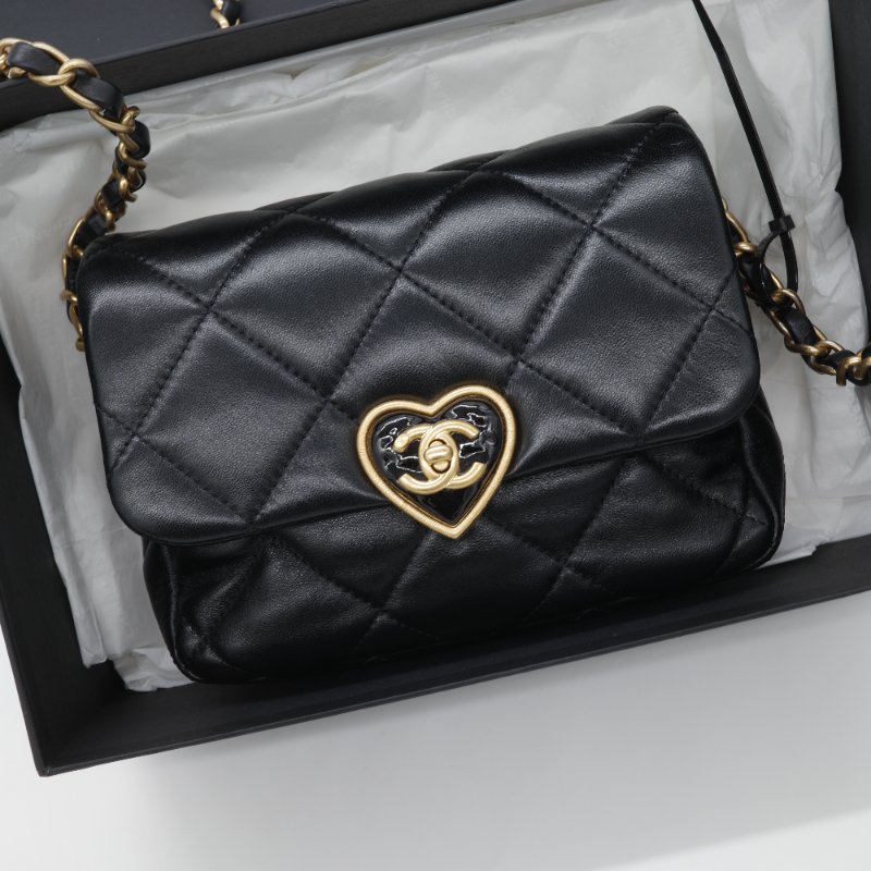 【極度貌美🌟 🈶️購證】Chanel 香奈兒 Flap Bag 方胖子 限量愛心鎖扣 黑色 小羊皮 鏈條包 斜背包 肩背包-0