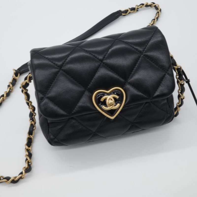 【極度貌美🌟 🈶️購證】Chanel 香奈兒 Flap Bag 方胖子 限量愛心鎖扣 黑色 小羊皮 鏈條包 斜背包 肩背包-1