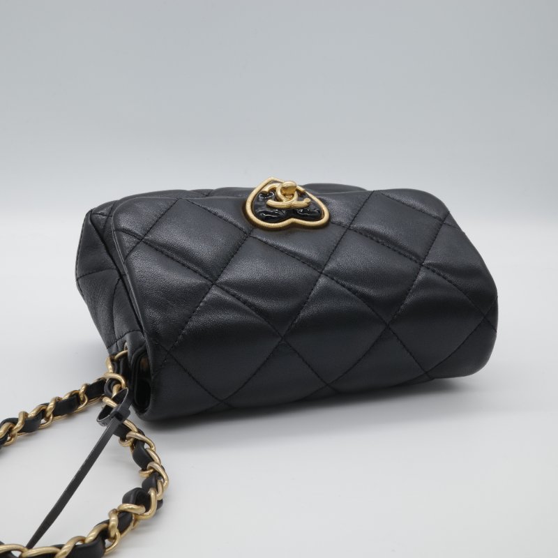 【極度貌美🌟 🈶️購證】Chanel 香奈兒 Flap Bag 方胖子 限量愛心鎖扣 黑色 小羊皮 鏈條包 斜背包 肩背包-4
