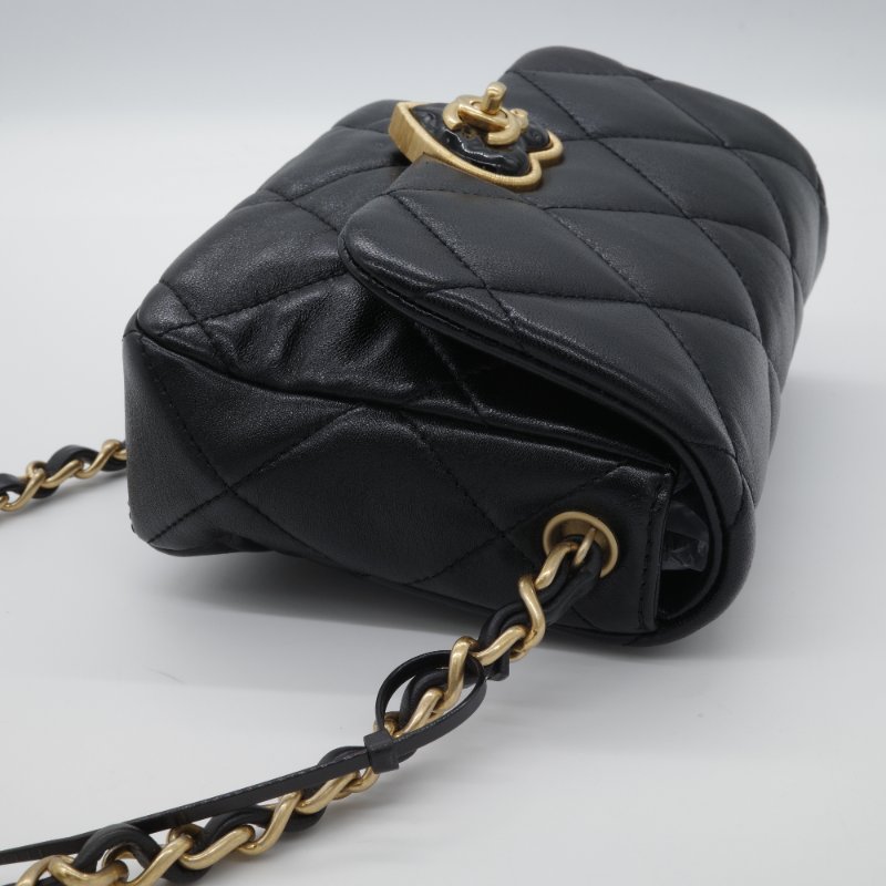 【極度貌美🌟 🈶️購證】Chanel 香奈兒 Flap Bag 方胖子 限量愛心鎖扣 黑色 小羊皮 鏈條包 斜背包 肩背包-5