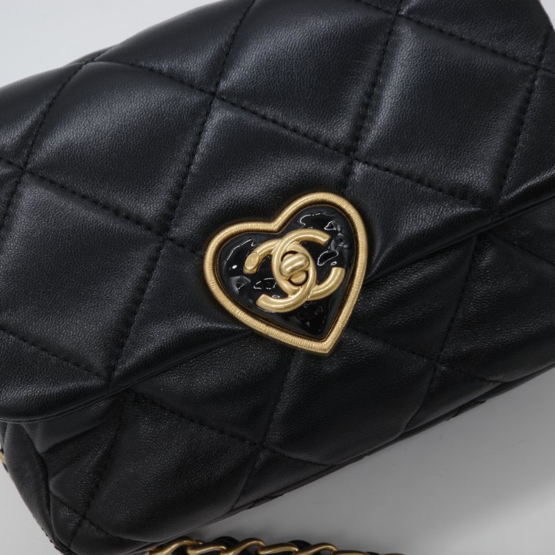 【極度貌美🌟 🈶️購證】Chanel 香奈兒 Flap Bag 方胖子 限量愛心鎖扣 黑色 小羊皮 鏈條包 斜背包 肩背包-8