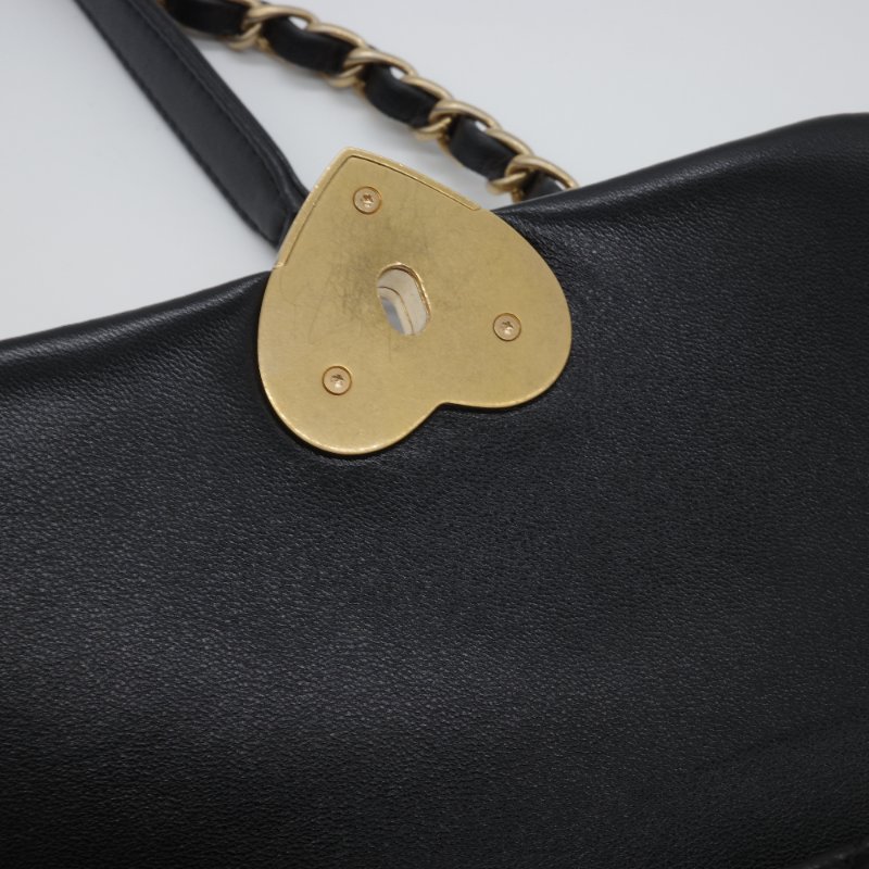 【極度貌美🌟 🈶️購證】Chanel 香奈兒 Flap Bag 方胖子 限量愛心鎖扣 黑色 小羊皮 鏈條包 斜背包 肩背包-9