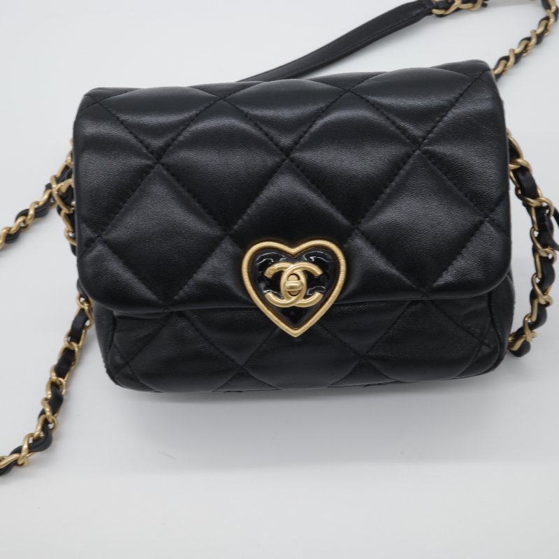 【極度貌美🌟 🈶️購證】Chanel 香奈兒 Flap Bag 方胖子 限量愛心鎖扣 黑色 小羊皮 鏈條包 斜背包 肩背包-6