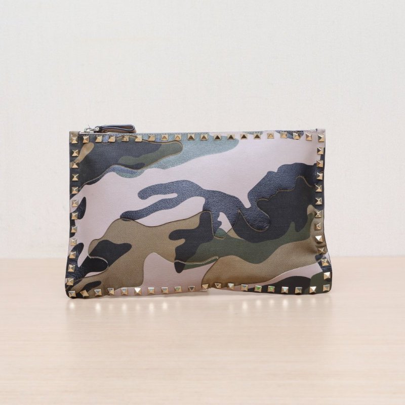 VALENTINO 拼色羊皮帆布迷彩手拿包/肩背包-0