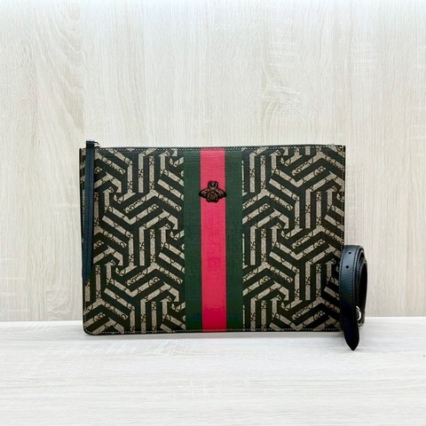 GUCCI蜜蜂紅綠條紋手拿斜背包