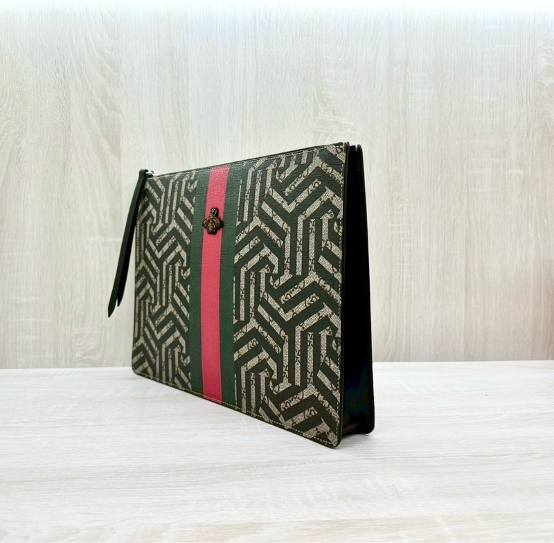 GUCCI蜜蜂紅綠條紋手拿斜背包-2