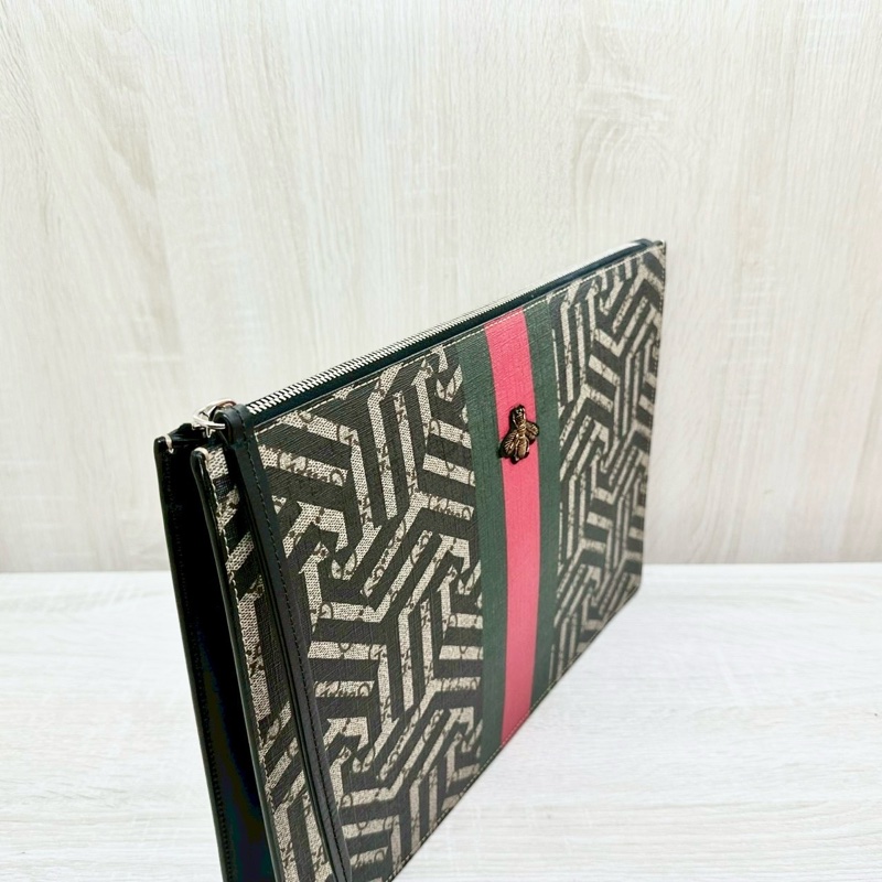 GUCCI蜜蜂紅綠條紋手拿斜背包-4