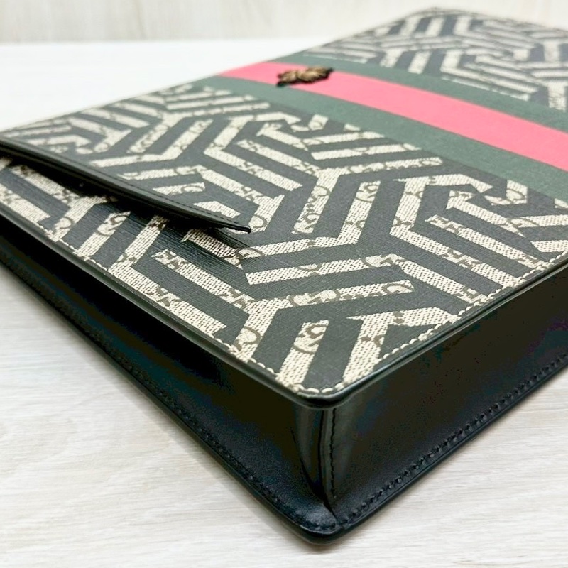 GUCCI蜜蜂紅綠條紋手拿斜背包-8