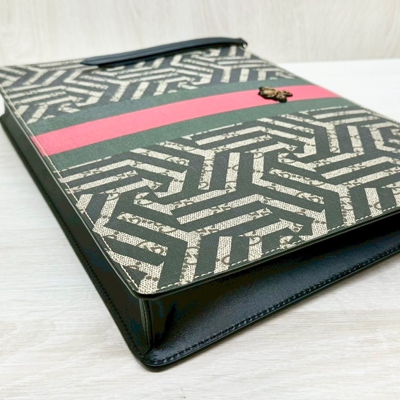 GUCCI蜜蜂紅綠條紋手拿斜背包-9