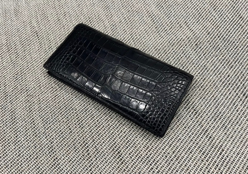 「JL精品代購」 愛馬仕黑色鱷魚皮osaka二折長錢包-3