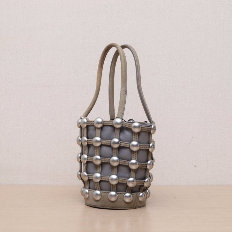 ALEXANDER WANG 灰色羊皮麂皮ROXY鉚釘手提水桶包菜籃子/肩背包-3