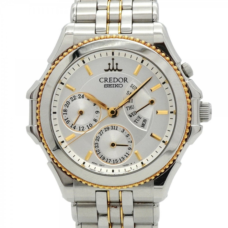 精工 Credor 4S77-0A30 銀色錶盤男士腕錶-0