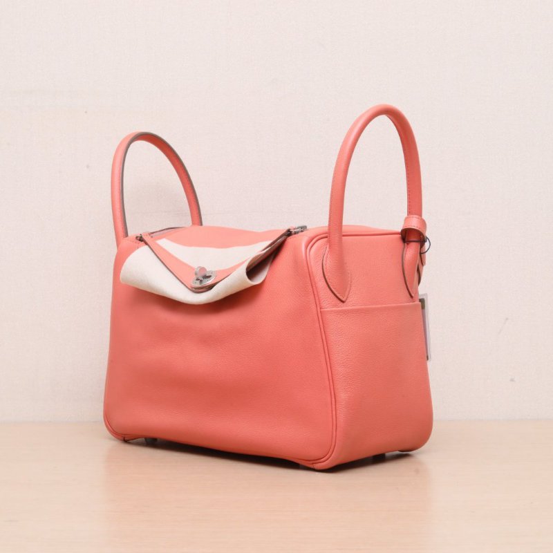 HERMES 3L玫瑰茶色EC皮框R銀扣Lindy30肩背包-4