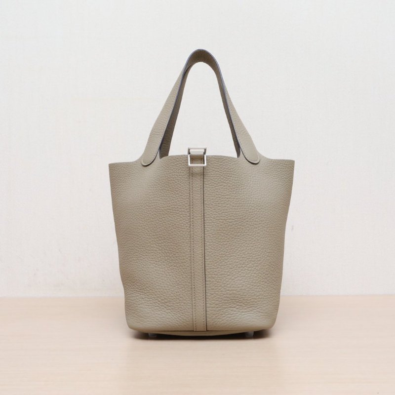 HERMES Picotin22菜籃子8Q馬爾法米色TC皮W刻銀扣肩背包-1