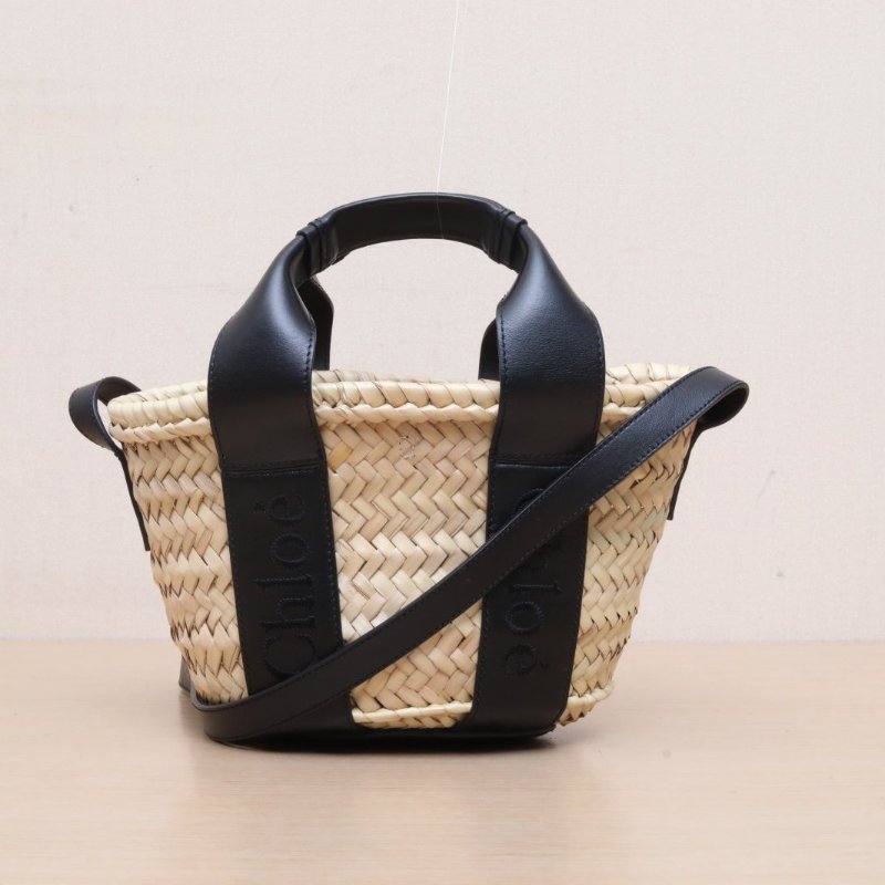 CHLOE 棕色草編淺金扣Sensebasket菜籃子包肩背包-0